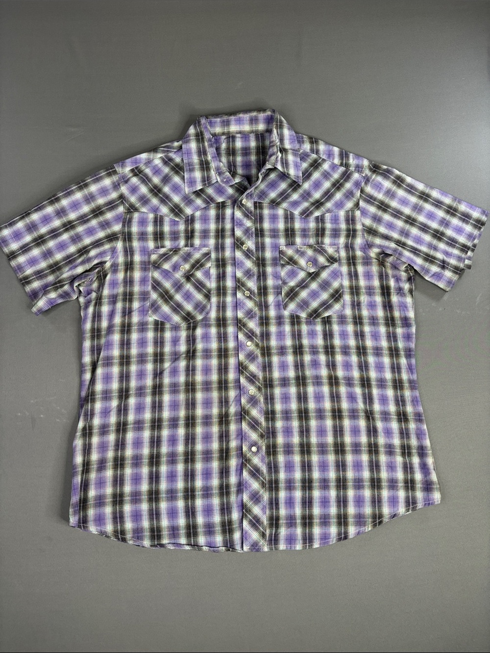 Vintage Wrangler Western Shirt Mens 2XL XXL Plaid Button Down Purple Pearl Snap